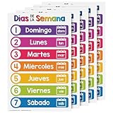 Días de la Semana Spanish Chart for Preschool to Gradeschool Kids – Days of the Week Educational Visual Learning Aid Poster Classroom Decoration | Glossy Durable Cardstock | 11' x 17' | 5 per Pack