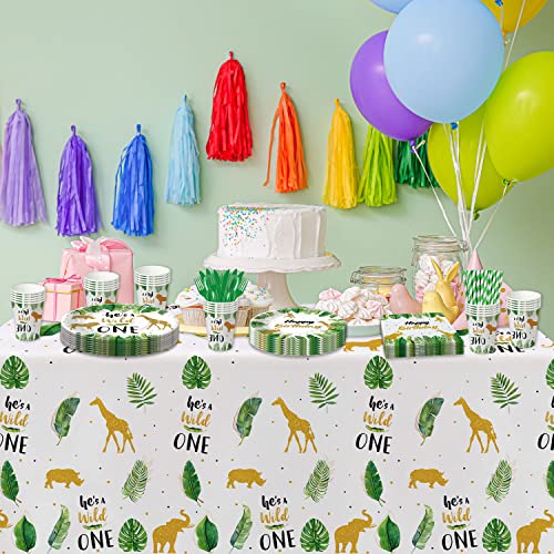 Hipvvild Wild One Birthday Decorations Boy Tableware - Safari 1St Birthday Decorations, Plates, Cups, Napkins, Tablecloth, Cutlery, Straw, Animal Jungle Theme First Birthday Party Supplies | Serve 24 #TOP5