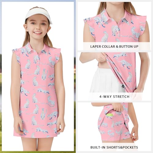 Soneven Girls Tennis Dresses Sleeveless Golf Dress with Shorts Ruffle Sleeve Athletic Dress with Pockets3