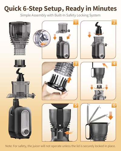 Cold Press Juicer, Slow Masticating Juicer with 5.8" Large Feed Chute, Whole Vegetable and Fruit, Juicer Machine Easy to Clean, 300W High Juice Yield, Dark Grey - Image 6