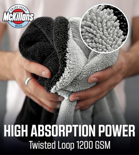 Image of McKillans Extra Large Dual-Color Car Drying Towel XL - Edgeless & Ultra Soft & Absorbent - 36 inch x 28 inch - 1200 GSM Twisted Loop Microfiber Towel for Cars - Drying Towel Car Detailing - Car Wash Towels