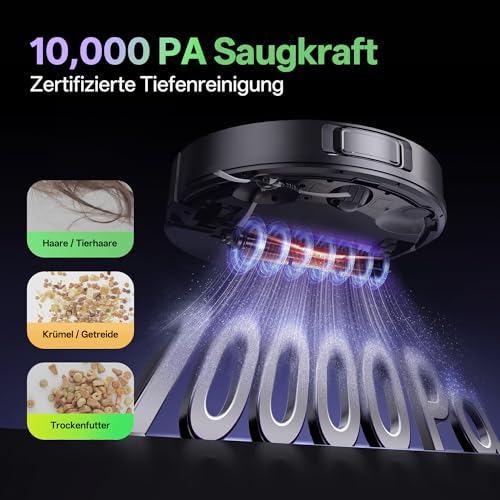 Vexilar W15 Saugroboter mit Wischfunktion, Beutelloser Multi-Zyklon-Absaugstation Staubsauger Roboter, 10000Pa, LiDAR Navigation, 3-in-1 Saug und Wischroboter, 180Min Max, App- & Sprachsteuerung