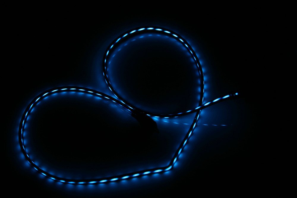 3-Foot Illuminated Micro USB Charger Data Sync Cable with Visible Blue EL Glow Light - Black