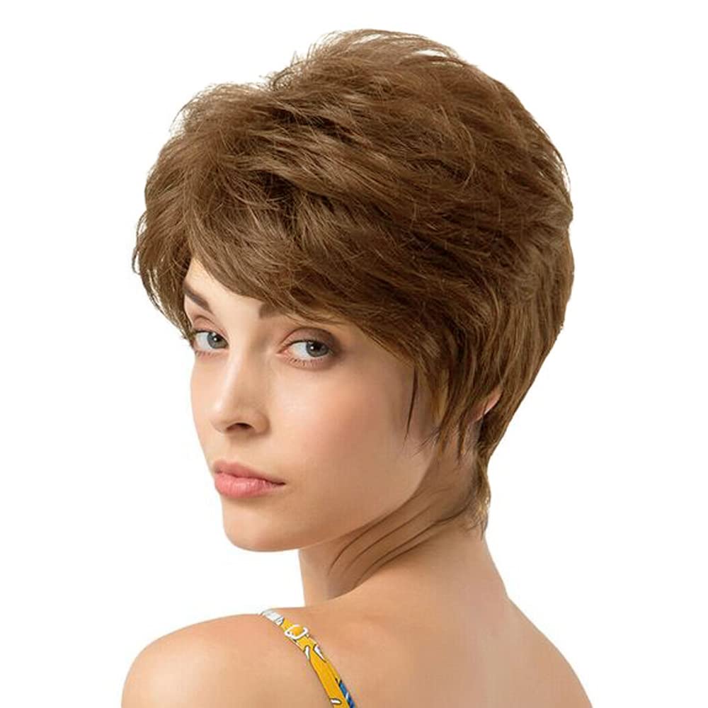 Amazon.com : QUEENTAS Pixie Layered Short Chestnut Brown Wig  display picture 1