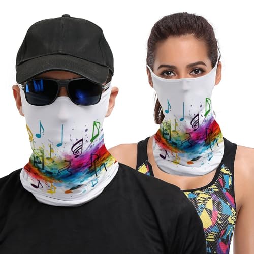 Neck Gaiter Colorful Music Face Mask for Travel Face Cover Scarf for Men Women Elastic Headbands Wind-proof Bandana for Skiing Fishing Hiking Cycling