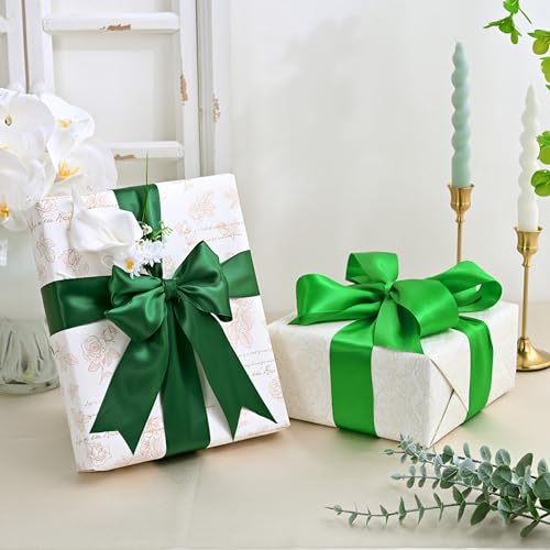Image of Double Face Forest Green Satin Ribbon 2 inch X 25 Yards Polyester Forest Green Ribbon for Gift Wrapping Very Suitable for Weddings Party Hair Bow Invitation Decorations and More