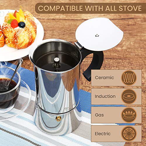 Stovetop Espresso Maker Moka Pot, Godmorn Italian Coffee Maker Percolator, 300ml/10oz/6 cup (espresso cup=50ml), Stainless Steel, Suitable for Induction Cooker, Thicken Wall, Heat Insulated C Handle - Thumbnail 3