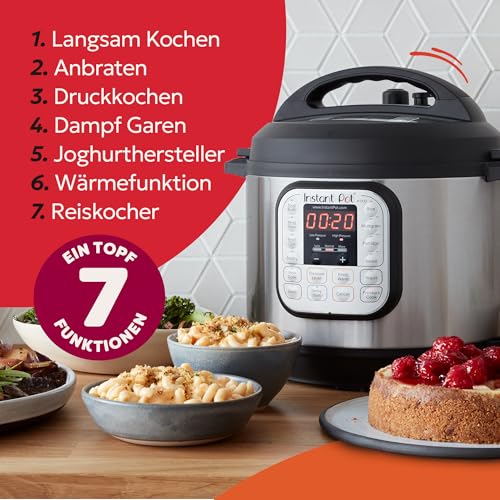 Foto von Instant Pot Duo 7-in-1-Multikocher 5,7 l – gebürstetes Edelstahl, großer Schnellkochtopf, Schongarer, Reiskocher, Sauteuse, Joghurtbereiter, Dampfgarer und Speisenwärmer, spülmaschinenfest