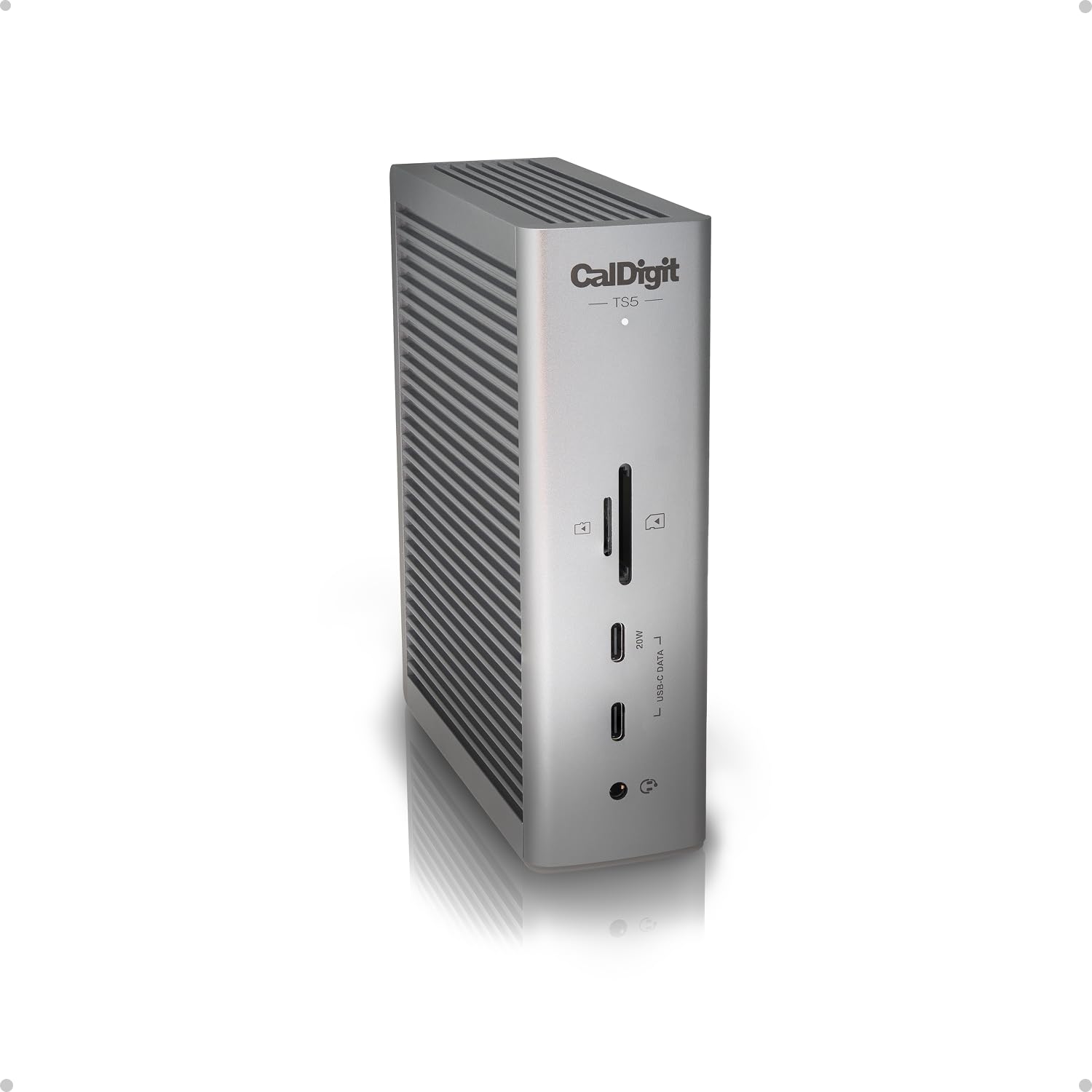 CalDigitTS5 - Thunderbolt 5 Dock - 15 Port, 140W Dedicated Host Charging, 80Gb/s Thunderbolt 5 x4, USB-C 10Gb/s x3, USB-A x2, 2.5GbE, Dual 8K@60Hz, SD & microSD UHS-II, 1m Braided Cable, 240W PSU
