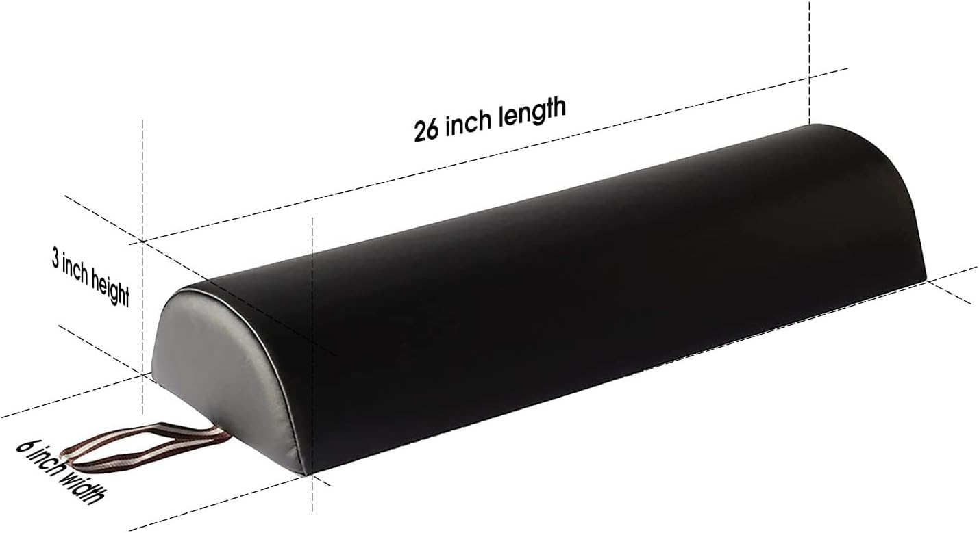 Massage Bolster,Pillow Cushion Pillow, PU Upholstery, 100% Memory Foam, for Massage/Spa/Beauty/Tattoo/Back Pain Relief (Black, 6" Half Round)