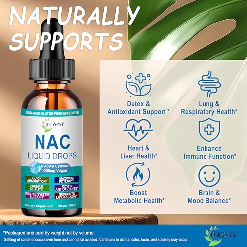 Image of NAC Supplement N-Acetyl Cysteine | High Absorption NAC 1200mg Liquid Drops for Respiratory, Liver & Kidney Detox, Immune Support & Antioxidants | Vegan | Non-GMO | Gluten Free | Fast-Acting Formula