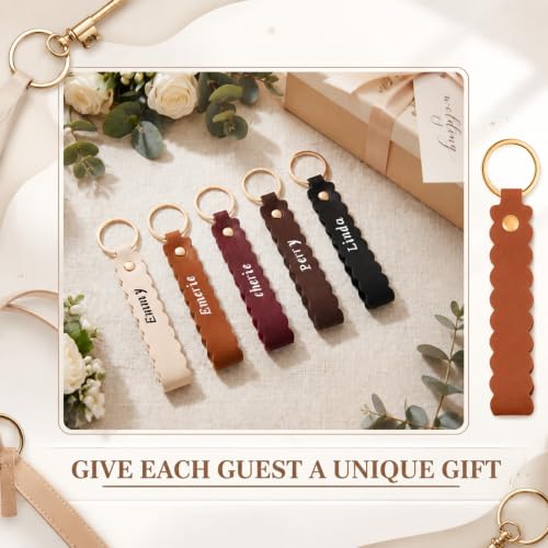 Image of Scalloped PU Leather Keychain Blanks Laser Engraving Blanks Loop Keychain Kit with Key Ring for DIY