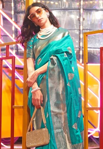 Image of SGF11 Women's Kanjivaram Pure Soft Silk Saree For Women Pure Golden Zari With Blouse Piece
