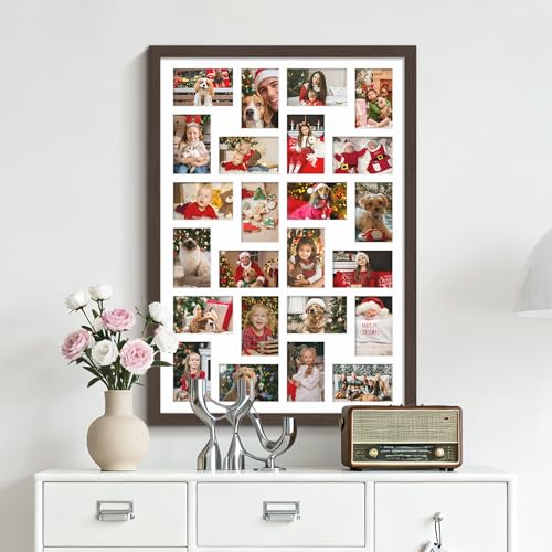 Image of DUENPY 22x32 Collage Picture Frame 4x6 Picture Frames Collage Wall Decor Displays twenty four 4x6 inch Photos Available Horizontal Wall Mounting Display and Vertical Walnut