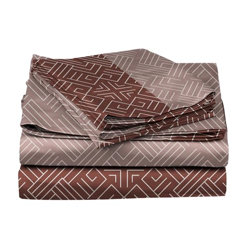 Image of BLISSHOME Everlast 150TC King Size Printed Bedsheet with 2 Pillow Covers for Double Bed, Aesthetic Bedding, Wrinkle Resistant, 100+ Wash Durable, Quick Dry, Geometric Pattern - Brown (228cm x 274cm)