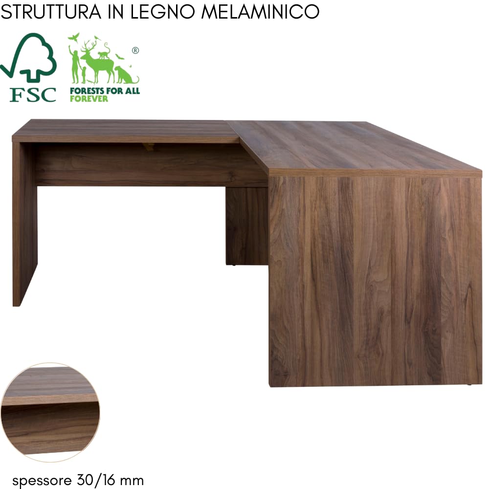 ZIK Scrivania Angolare Moderna per Ufficio Salvaspazio, Tavolo Pc in Legno, Ampio Ripiano Porta Computer, Made in Italy, per Casa o Studio, Design Moderno (160/178x68x74)