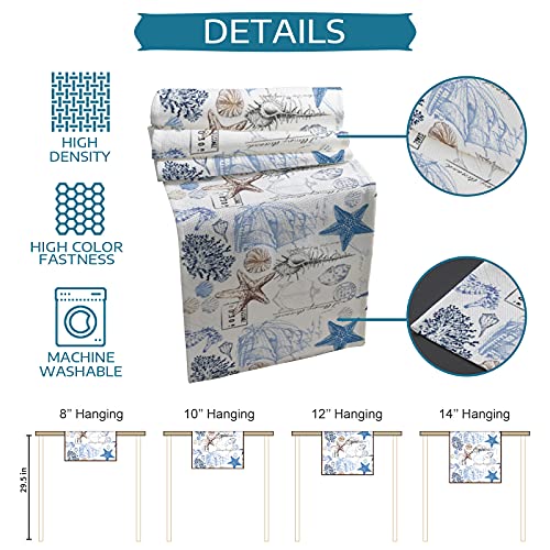 Beach Coastal Nautical Table Runner 36 Inches Small Cotton Linen Tablerunner Dresser Scarves,Undersea Shell Starfish Coral Hippocampus Boat Burlap Runner Nautical Decor for Dinner/Coffee/Party/Wedding - Image 8