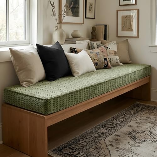WUJUWUSHU Custom Window Seat Cushion, 75D High Density Foam Bench Cushion with Non Slip Bottom,Indoor Bench Cushions for Bay Window, Reading Nook & Home Furniture,Textured Weave