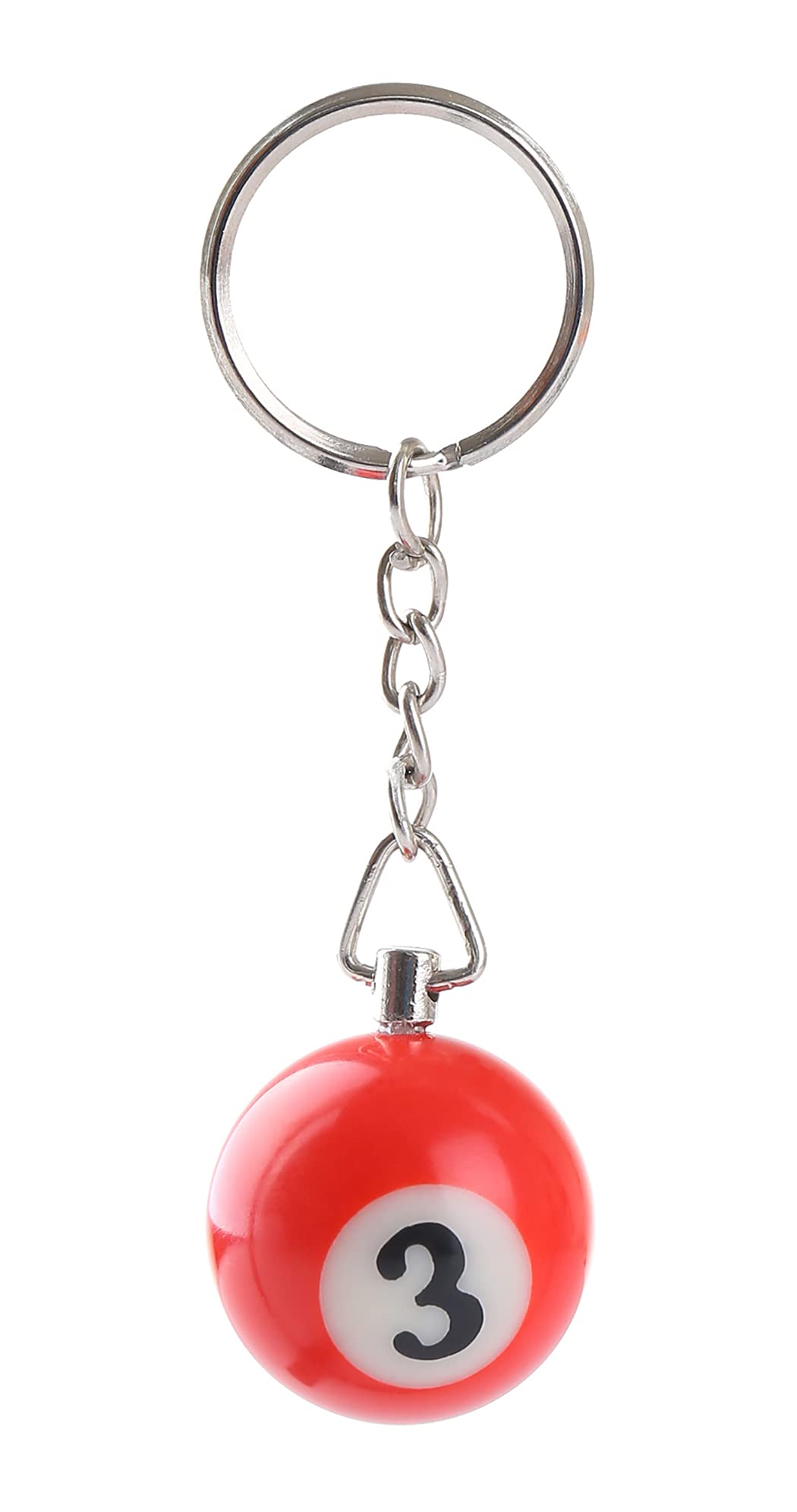 Komonee Pool Ball Keyring Colourful Numbered Key Ring Chain Tag Pub Billiard Spots and Stripes Keychain Solid Red Number 3