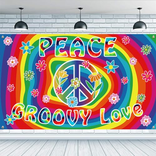 FINGERINSPIRE Fond Peace Groovy Love 1.8x1.1M Fond de Scène Boho Thème Rétro Décorations de...