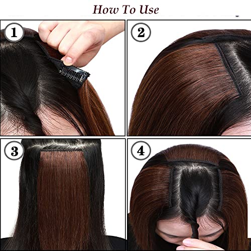 Image of Real 100% Human Hair 2Clip Extension Remy Straight Side Bangs Patch To Add Side Hair Volume DarkBrown Color Highlights | Soft Natural Looking Reusable Lightweight Clip Extension for Daily Use, Styling & Party Causal Wear | 4inch Hair Length (2pc)
