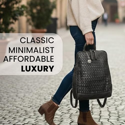 Image of 12.5 Inch Genuine Leather Backpack for Women and Men, Grey Leather Backpack with Adjustable Shoulder Strap