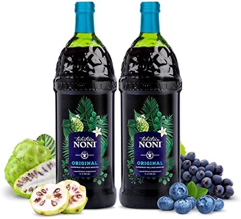 TAHITIAN NONI Juice by Morinda, Original and Authentic, Noni Fruit Puree from Tahiti with Natural Blueberry & Grape (Resveratrol), All-Natural Daily Wellness Drink - 2 One Liter Juice Bottles Case