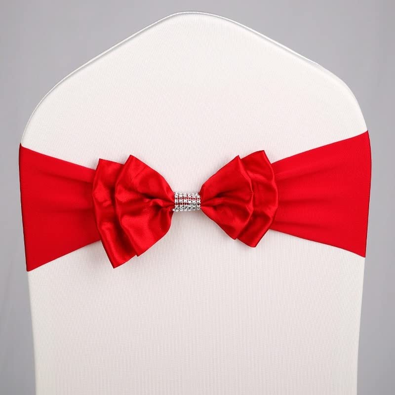 50/100 pz Nodo Sedia Nozze Decorazioni per Eventi Banchetto Mariage Festa Elastico della Copertura Posteriore Papillon Fasce Set Nastro di Raso Rosso