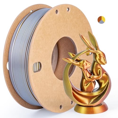 Image of Silk Tricolor PLA+ 3D Printer Filament 1.75mm No Tangle, Neatly Wound Filament Net Weight 250g Spool, PLA Pro Plus, Gold & Silver & Copper