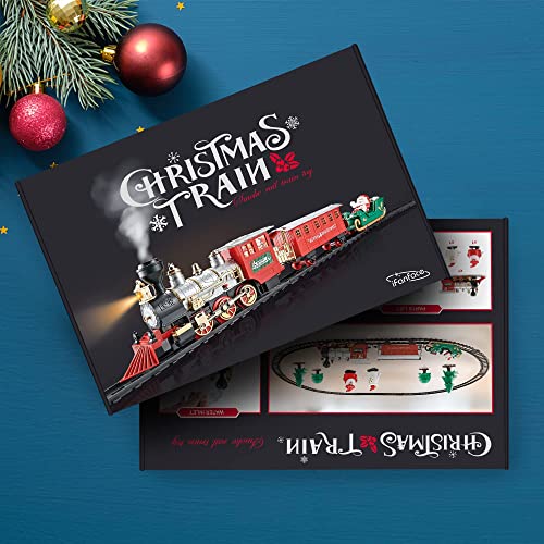 Electric Toy Train Set Around Christmas Tree, Steam Locomotive Engine w/ Smokes, Lights & Sounds, Santa Claus Figure as Decoration, Gift for Kids Ages 3 and Up Boys Girls Toddler Children Presents