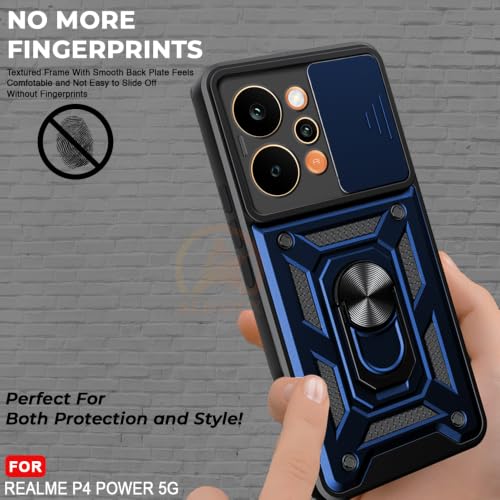 Image of Armor Bumper Back Cover Case for Realme P4 Power 5G | Rotating Camera Cover, Ring Holder & Kickstand | Heavy Duty & 360 Degree Protection Back Cover (Blue)