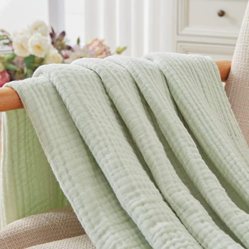 EMME Cotton Blanket Twin Size 100% Muslin Soft, Breathable Gauze, All Season, Pre-Washed (Mint Green, 60"x80")