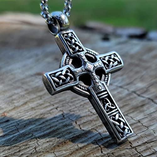 Celtic Irish Cross Necklace Stainless Steel Norse Viking Knot Pendant Chain3