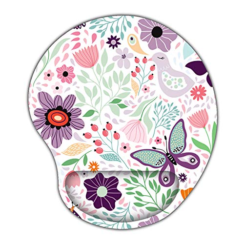AUPET Mouse Pad Ergonomic Mouse Mat with Wrist Support Rest Memory Foam Computer Mouse Pad with Non-Slip Rubber Base for Home, Office, Laptop, Gaming (Butterfly & Flower)