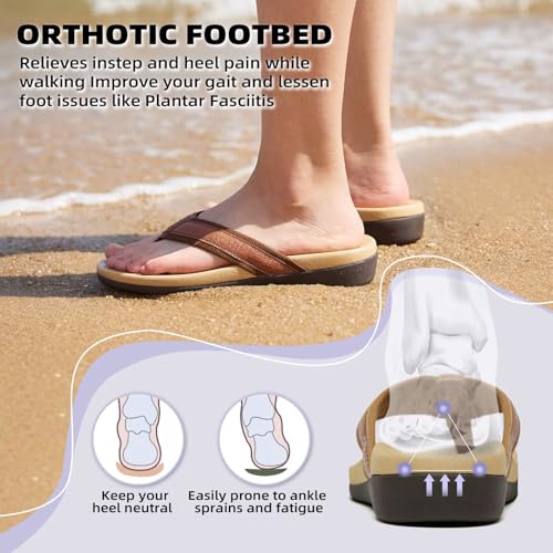 Image of MEGNYA Womens Orthotic Flip Flops, Plantar Fasciitis Sandals for Flat Feet with Arch Support Thong Style Flip Flops, Comfortable Walking Sandals for Beach, Vacation
