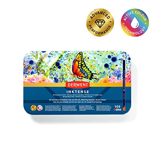 Image of Derwent Inktense Pencils Art Set, 100 Permanent Watercolor Pencils Set in Tin, Premium Colored Pencils for Adults, Water-Soluble Indelible Pencil Collection, 4mm Core, Professional Quality