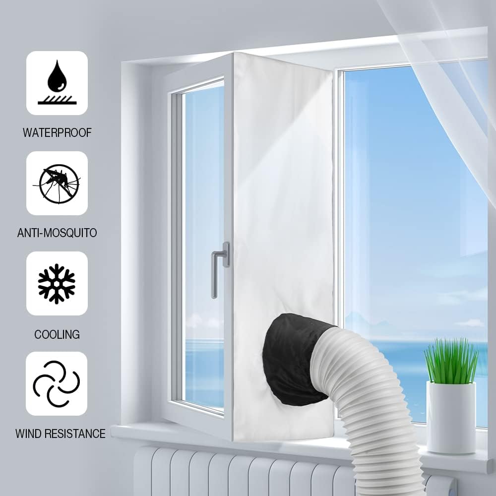 HOXHA Universal Window Seal for Portable Air Conditioner, 157 Inches Cloth Sealing AC Kit with Adjustable Coupler and Adhesive Fastener for Casement Windows, 400CM