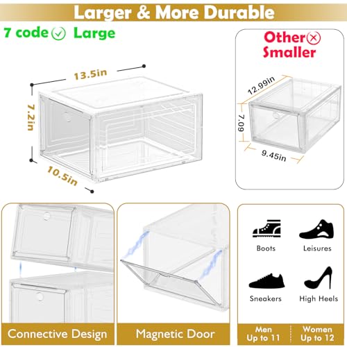 Thickened Clear Shoe Storage Organizer with Magnetic Door, Sturdy Stackable Shoe Boxes for Closet, Collapsible Space-Saving Shoe Rack for Sneakers & Boots, Plastic Shoe Cabinet Box Set, 6 Pack, White - Image 4