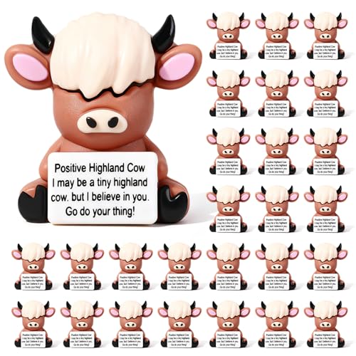 Gejoy 25 Pcs Mini Rubber Highland Cow Toys Gifts Mini Motivational Highland Cows Decorations and Encouragement Birthday Motivational Positive Gifts for Colleague Staff Teacher