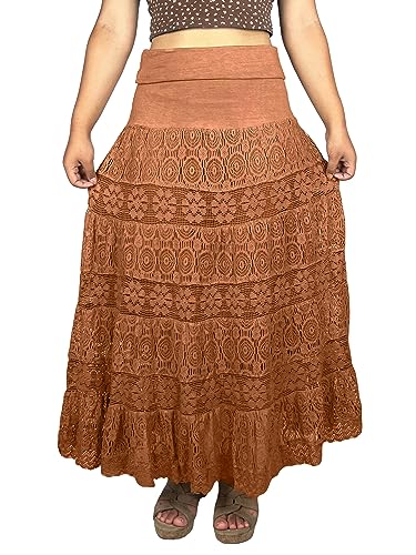 Agan Traders Women's 2025 Summer Boho Peasant Tiered Long Lace Skirt Maxi - Net Flared Long Maxi Skirts for Women2