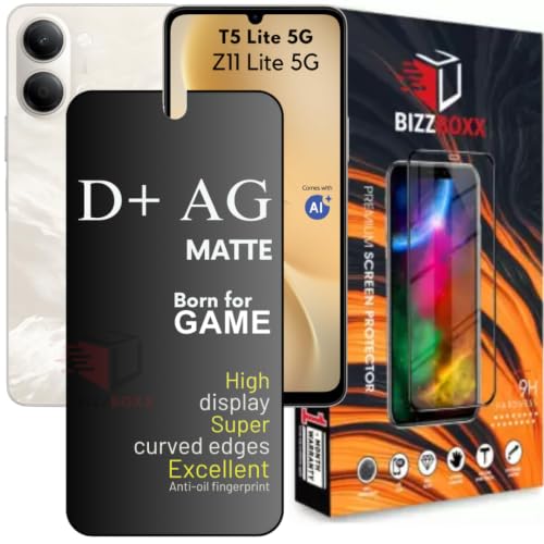 Image of D+ AG Matte Tempered Glass Screen Guard Protector For iQOO Z11 Lite | Vivo T5 Lite 5G Matt Temper Glass Anti Fingerprint Gaming Special With Camera Cut (Z11 T5 Lite - 6.74 Inch)- Pack of 1