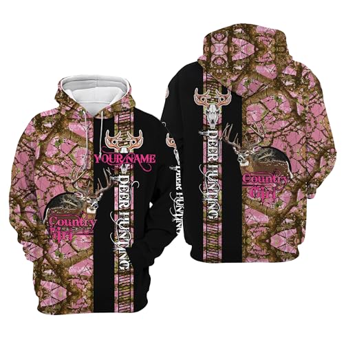 ENCYCOM Personalized 3D Deer Hunting Camo Hoodie, Long Sleeves Deer Sweater, Camo Men Shirt Unisex Streetwear Size S-5XL