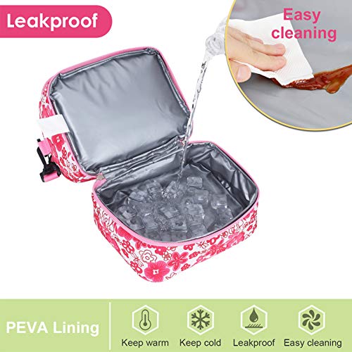 Mier 2 Compartment Kids Small Lunch Box Bag For Boys Girls Toddlers, Adult Leakproof Cooler Insulated Lunch Tote With Shoulder Strap (Pink Flower) #TOP3