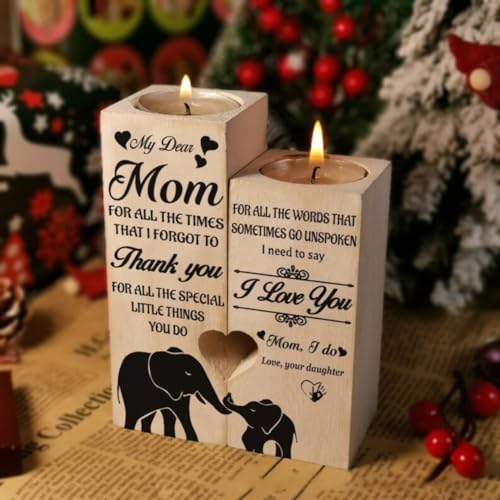 DSFSAEG Wooden Heart Shaped Candle Holders Gifts for Mum Daughter Personalized Candle Gifts, Warm Engraved Craft Candlestick - Image 2