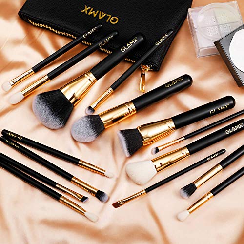 GLAMX® GX40 | 15 Piece Black & Gold Makeup Brush Set | Professional Makeup Brushes | Comes with 4 x Face Brushes, 11 x Eyes & Lip Precision Brushes and a Stylish Bag GLAMX® GX40 | 15 Piece Black & Gold Makeup Brush Set | Professional Makeup Brushes | Comes with 4 x Face Brushes, 11 x Eyes & Lip Precision Brushes and a Stylish Bag