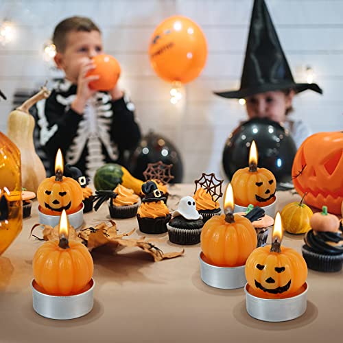 6 Packs Halloween Pumpkin Tea Lights Candles, Halloween Pumpkin Candles, Real Flaming Pumpkin Candles For Fall Thanksgiving Table Decoration Home Halloween Indoor Party Decor（1.6 Inch X 2 Inch #TOP2