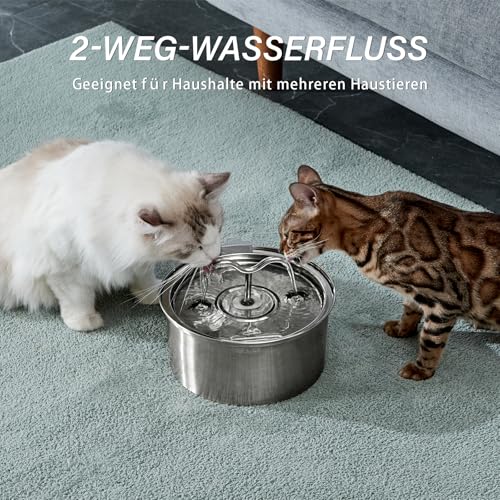 DOOOB Katzentrinkbrunnen, 3,2L Katzen Trinkbrunnen, Katzenbrunnen Edelstahl mit Ultra-Leiser Pumpe, Automatischer Trinkbrunnen für Katze und Kleine Hunde, Inkl. 1 Filter & 1 Schwamm