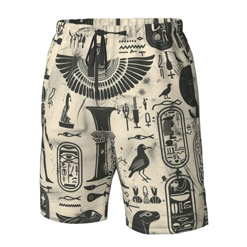 Men's Quick Dry Swim Shorts Egyptian Hieroglyphs Mystical Scarab Pharaoh Vintage Beach Trunks with Pockets4