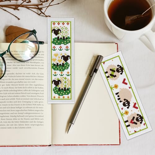 Image of INFUNLY 6pcs DIY Lamb Cross Stitch Bookmark Kits for Adults Beginner 2.4''x7.9'' Sheep Stamped Embroidery Bookmark Kit with Instruction Printed Cute Animal Embroidery Bookmark Set for Book Lovers