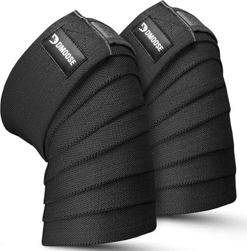 DMoose Fitness USPA Approved 78” Knee Wraps for Weightlifting Men & Women (Pair) - Premium Gym Straps for Joint Stability and Pain Relief - Adjustable Fit Knee Wrap Support for Powerlifting and Squats